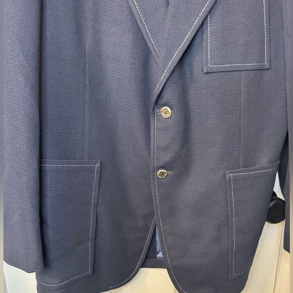 Vintage 1950s Marx-Haas Navy Vintage Men's Blazer Sport Coat Jacket - Size 40 - Picture 4 of 13